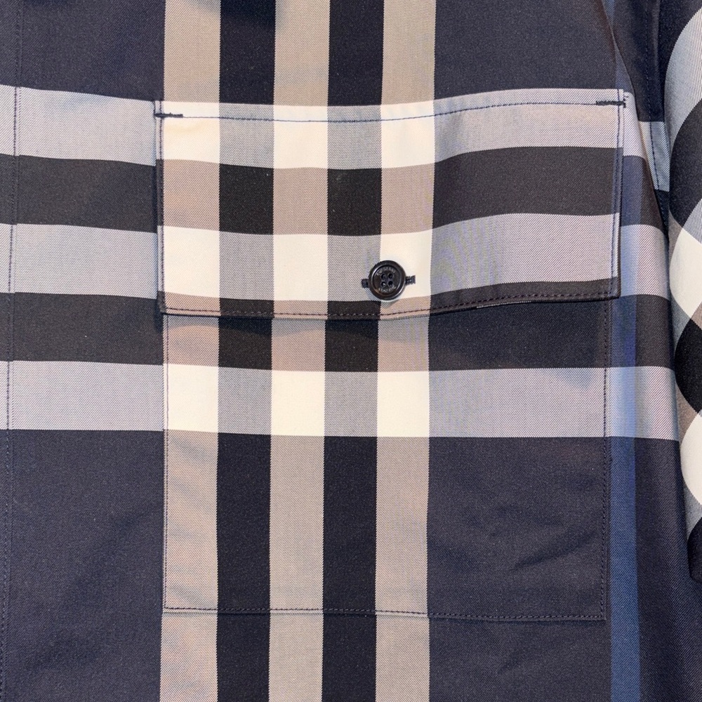 Burberry Men's Short-Sleeve Plaid Button-Up Shirt - Black & White - Picture 6 of 8
